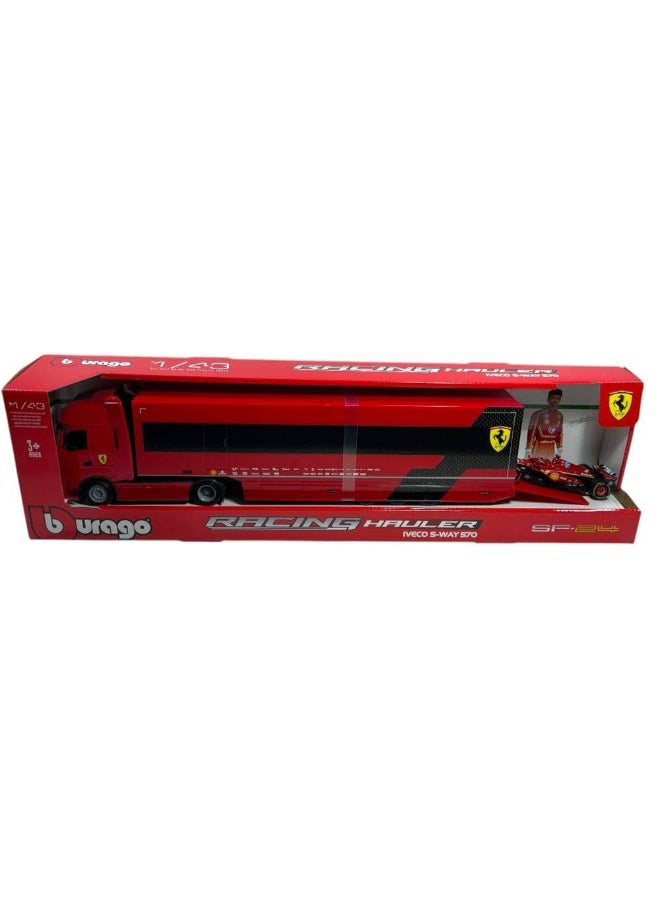 Bburago Iveco S-Way 570 Racing Hauler with Ferrari SF-24 Die-cast Car (1:43, Red) - Image 1